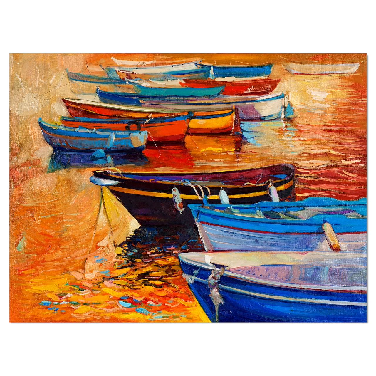 Designart - Wooden Boats in Calm Water - Nautical Painting Print on Wrapped Canvas